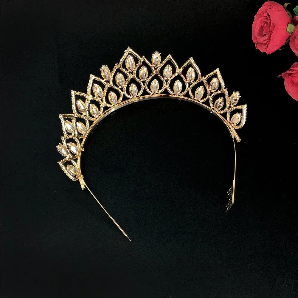 Retro Violet Crystal Geometric Bridal Tiara Rhinestone Pageant Crown Hair Accessory