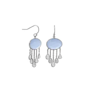 Rhodium Plated Chalcedony and White Quartz Drop Earring