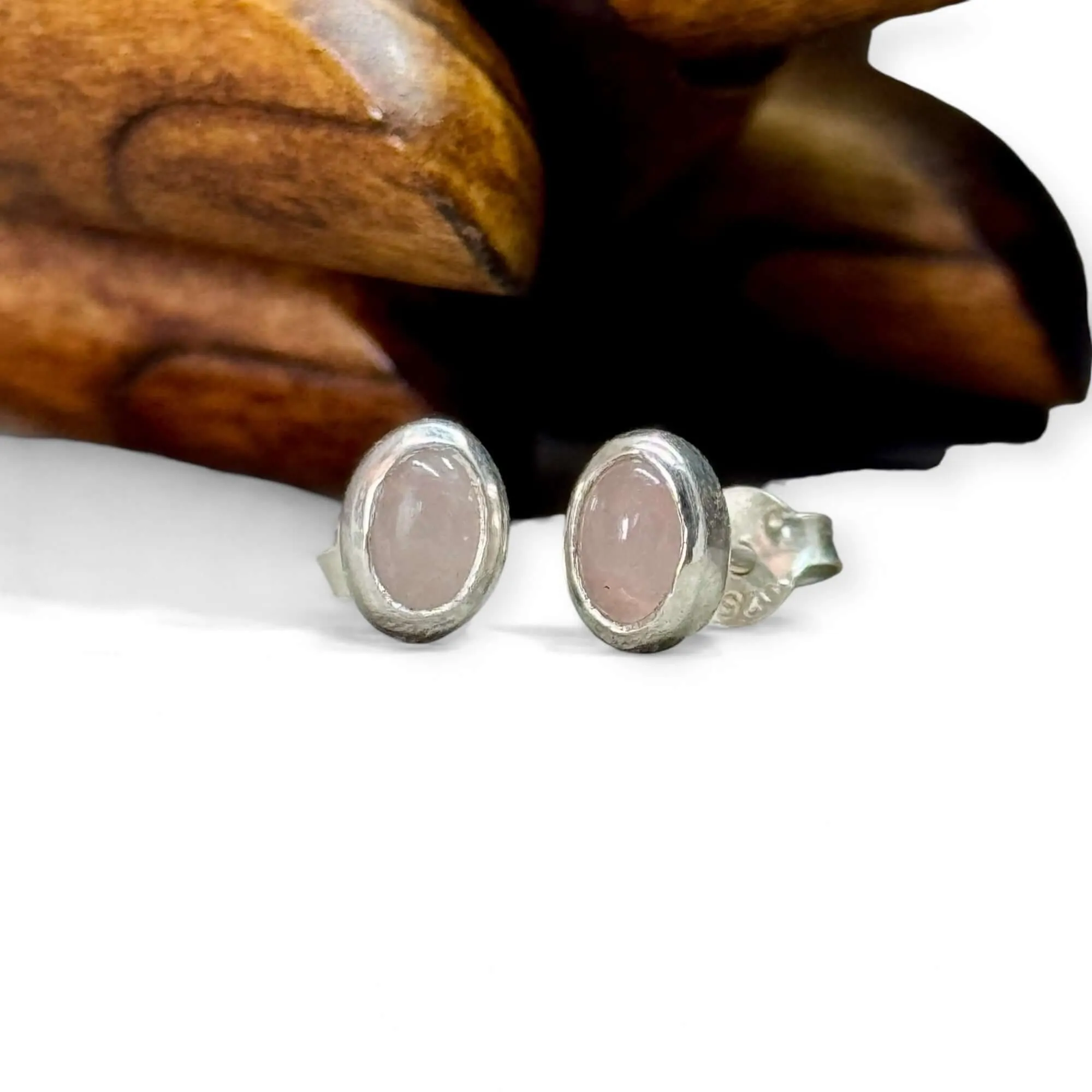 Rose Quartz Oval Stud Earrings
