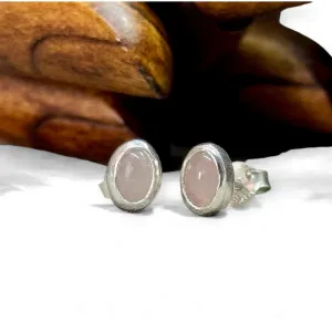 Rose Quartz Oval Stud Earrings