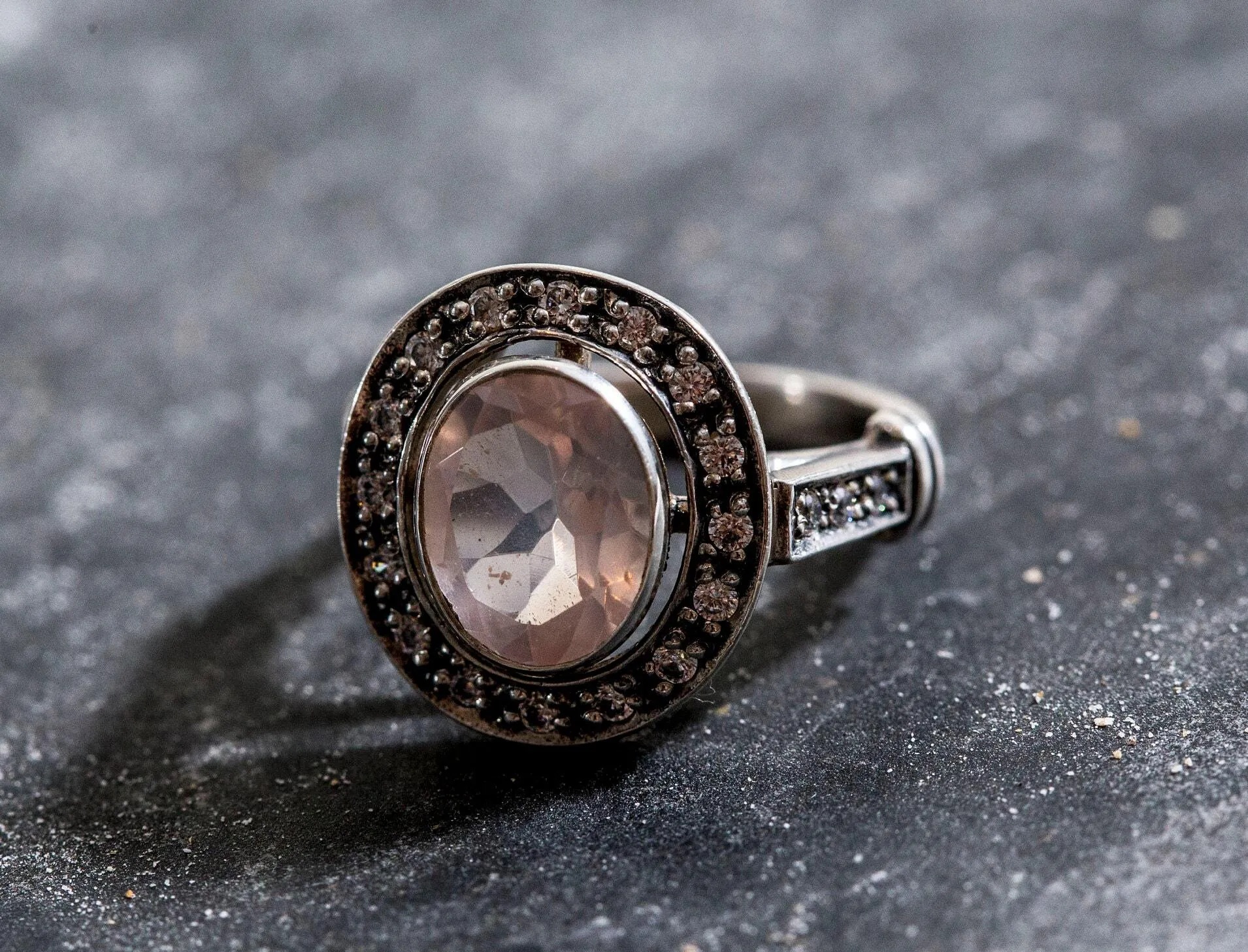 Rose Quartz Ring - Pink Victorian Ring - Statement Rose Quartz Ring