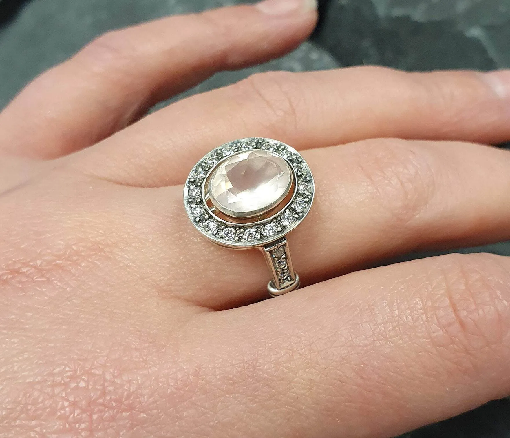 Rose Quartz Ring - Pink Victorian Ring - Statement Rose Quartz Ring