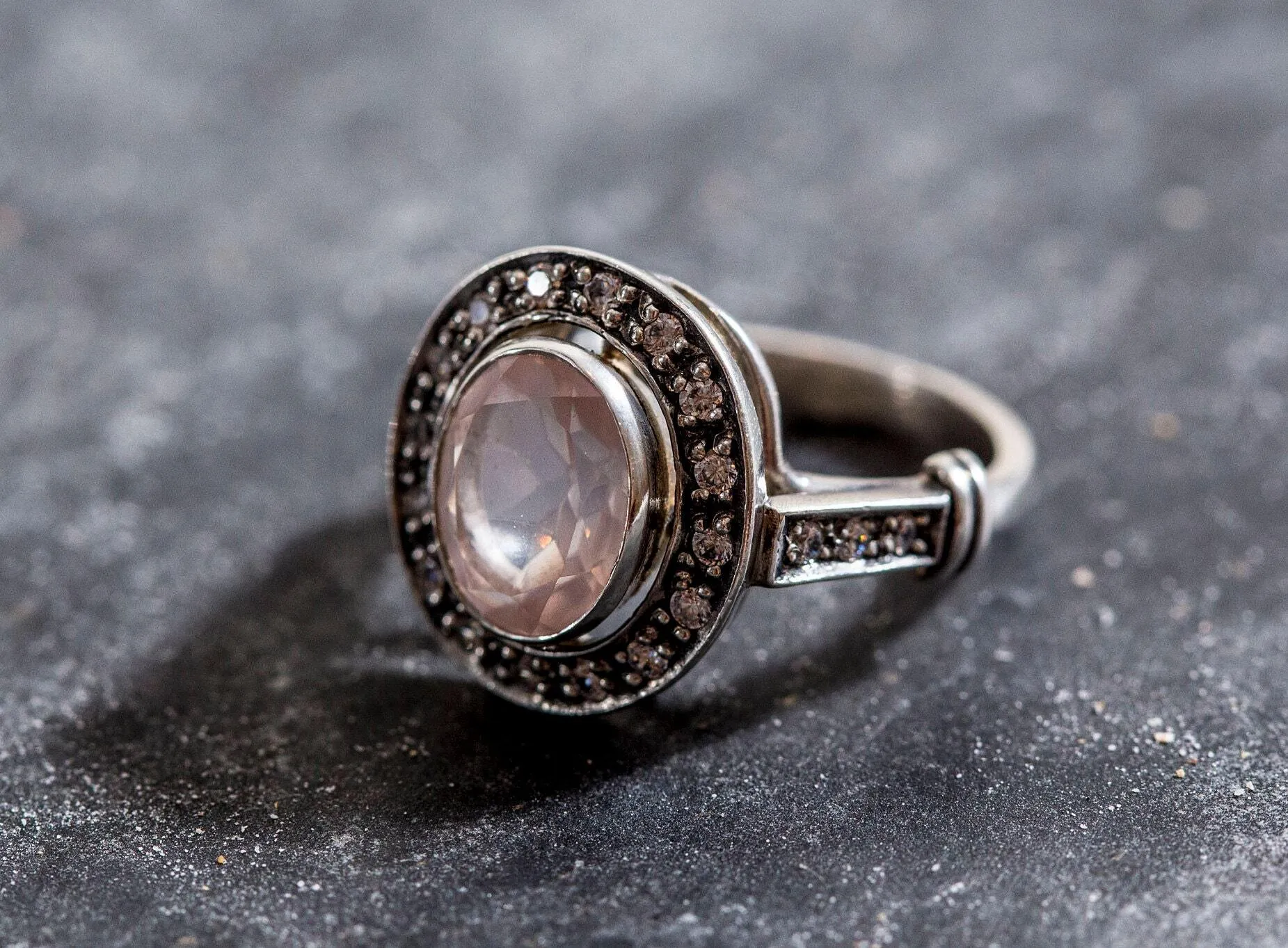 Rose Quartz Ring - Pink Victorian Ring - Statement Rose Quartz Ring