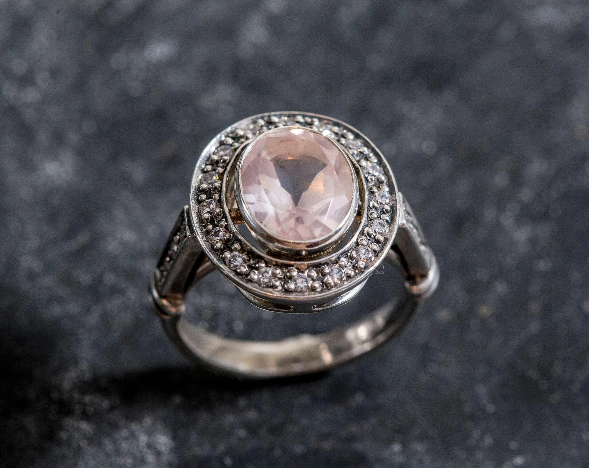 Rose Quartz Ring - Pink Victorian Ring - Statement Rose Quartz Ring