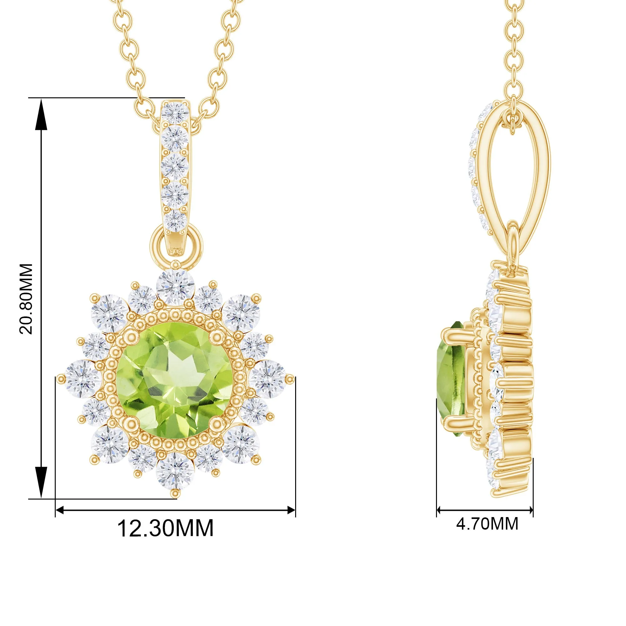 Round Peridot Halo Pendant with Diamond Accent Bail