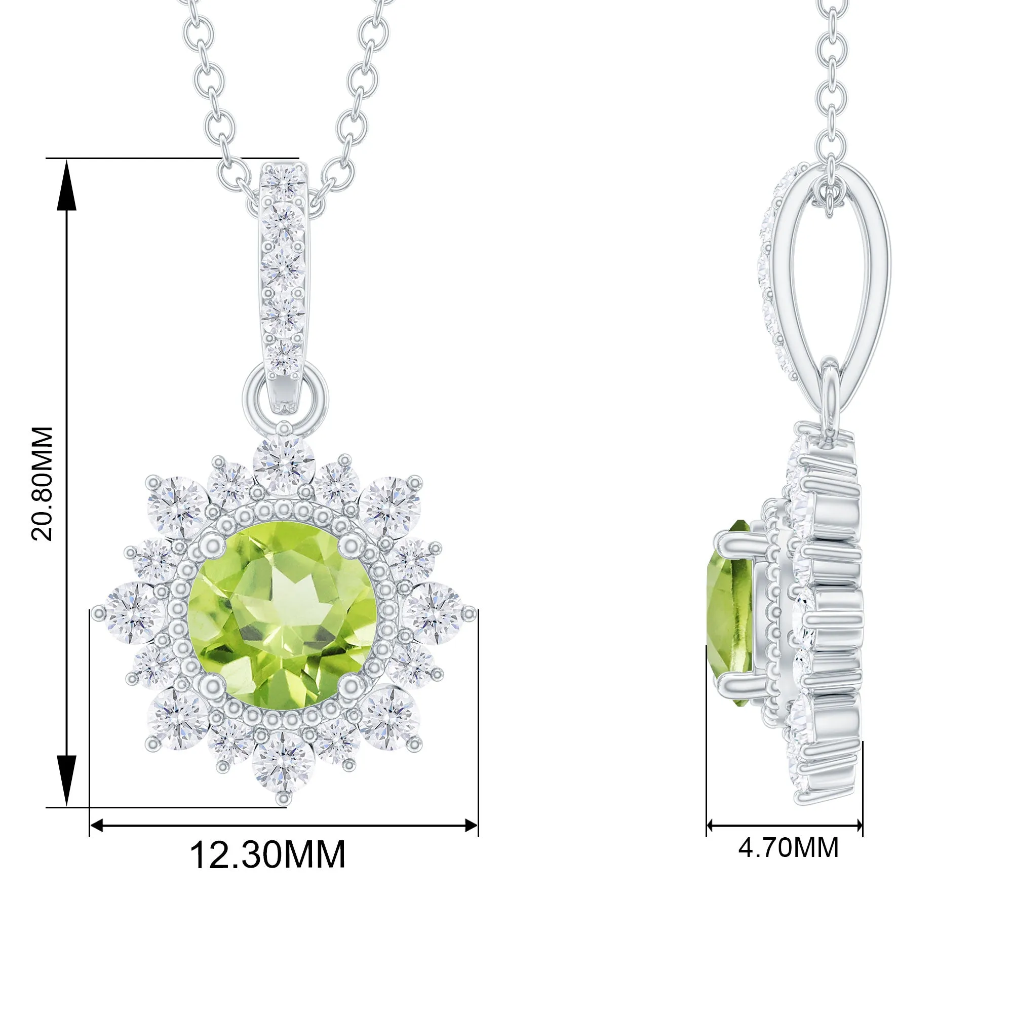 Round Peridot Halo Pendant with Diamond Accent Bail