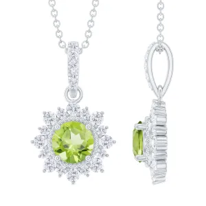 Round Peridot Halo Pendant with Diamond Accent Bail
