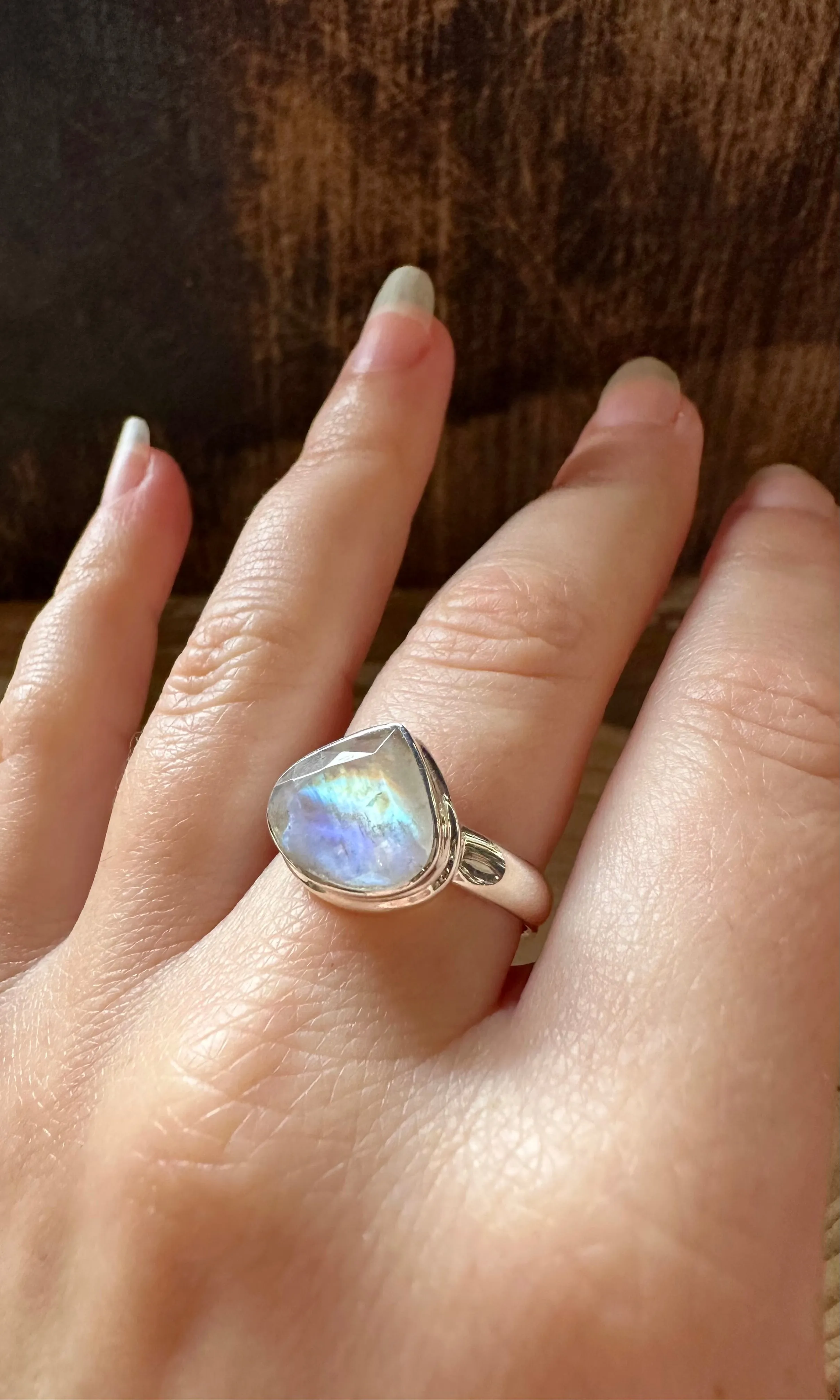 ROUNDABOUT RAINBOW MOONSTONE Sterling Silver Ring • Size 8