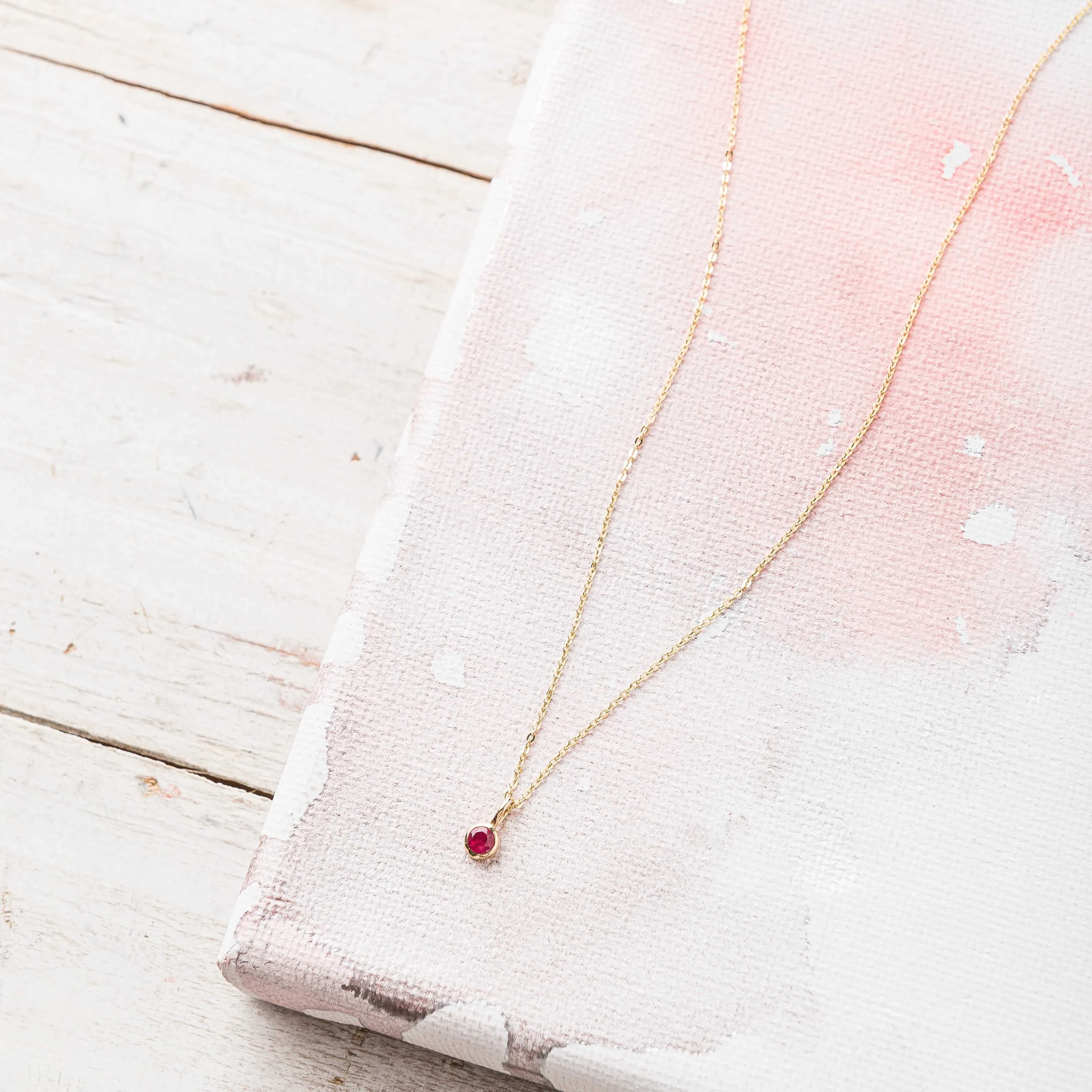 Ruby Accent Necklace in 14k Gold