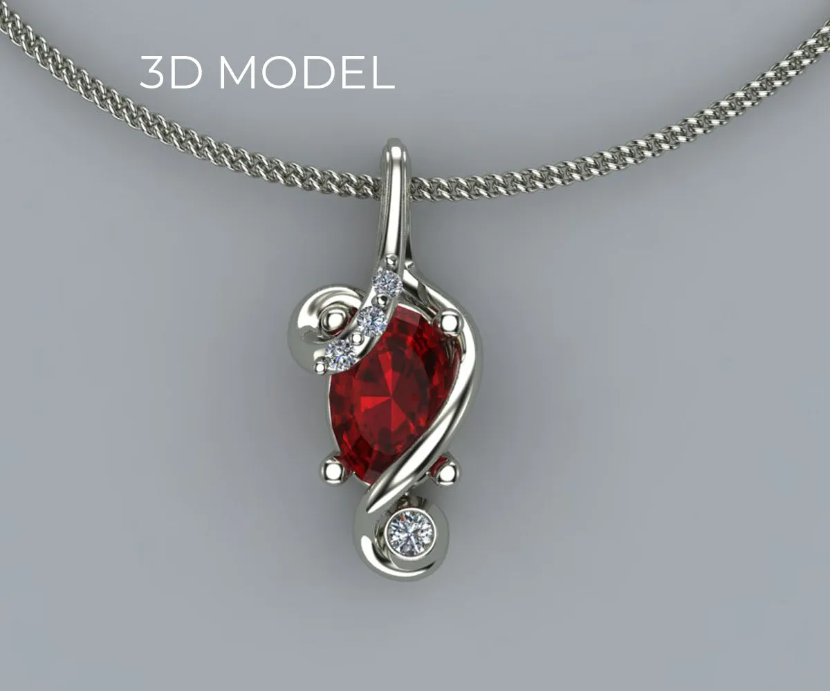 Ruby Diamond White Gold Swirl Necklace