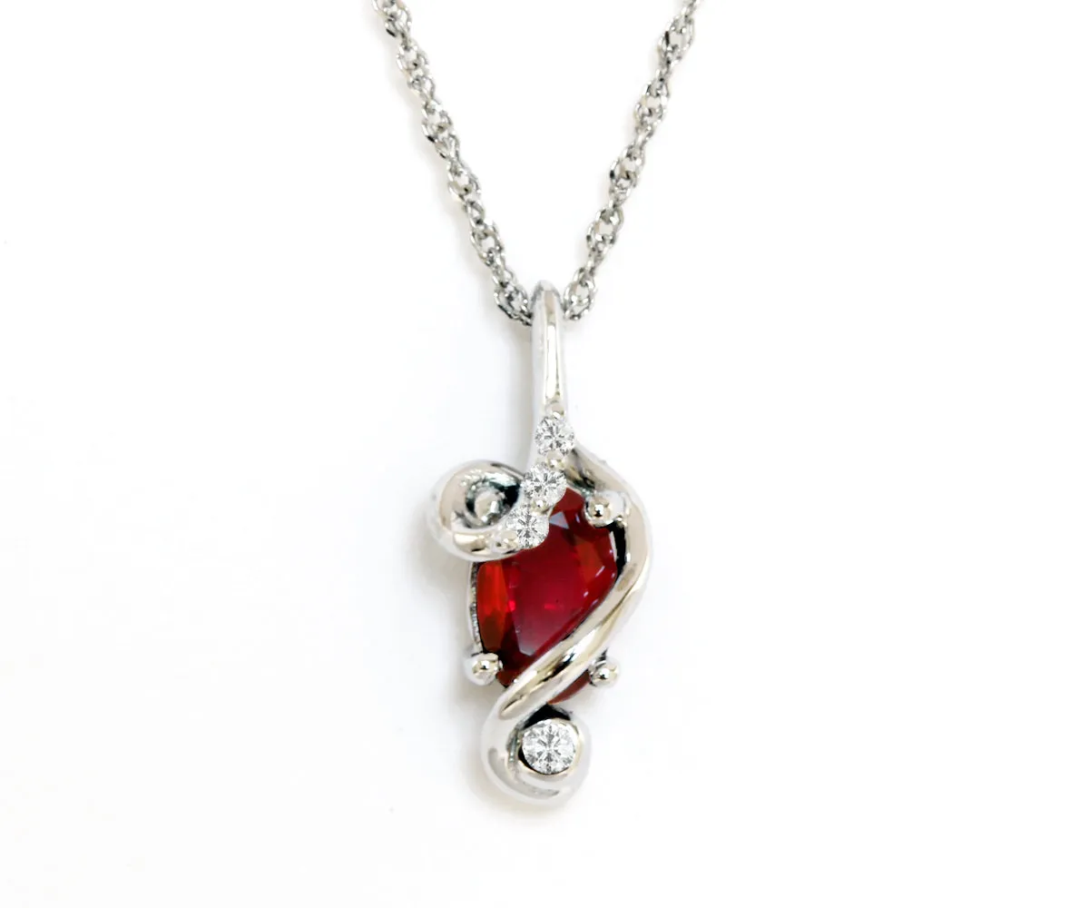 Ruby Diamond White Gold Swirl Necklace