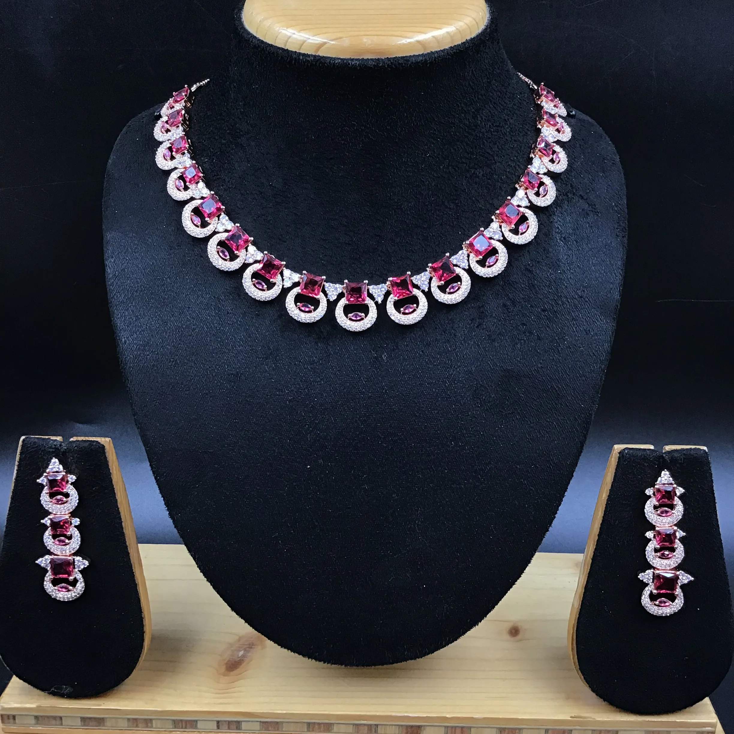 Ruby Zircon/AD Necklace Set 18457-5639