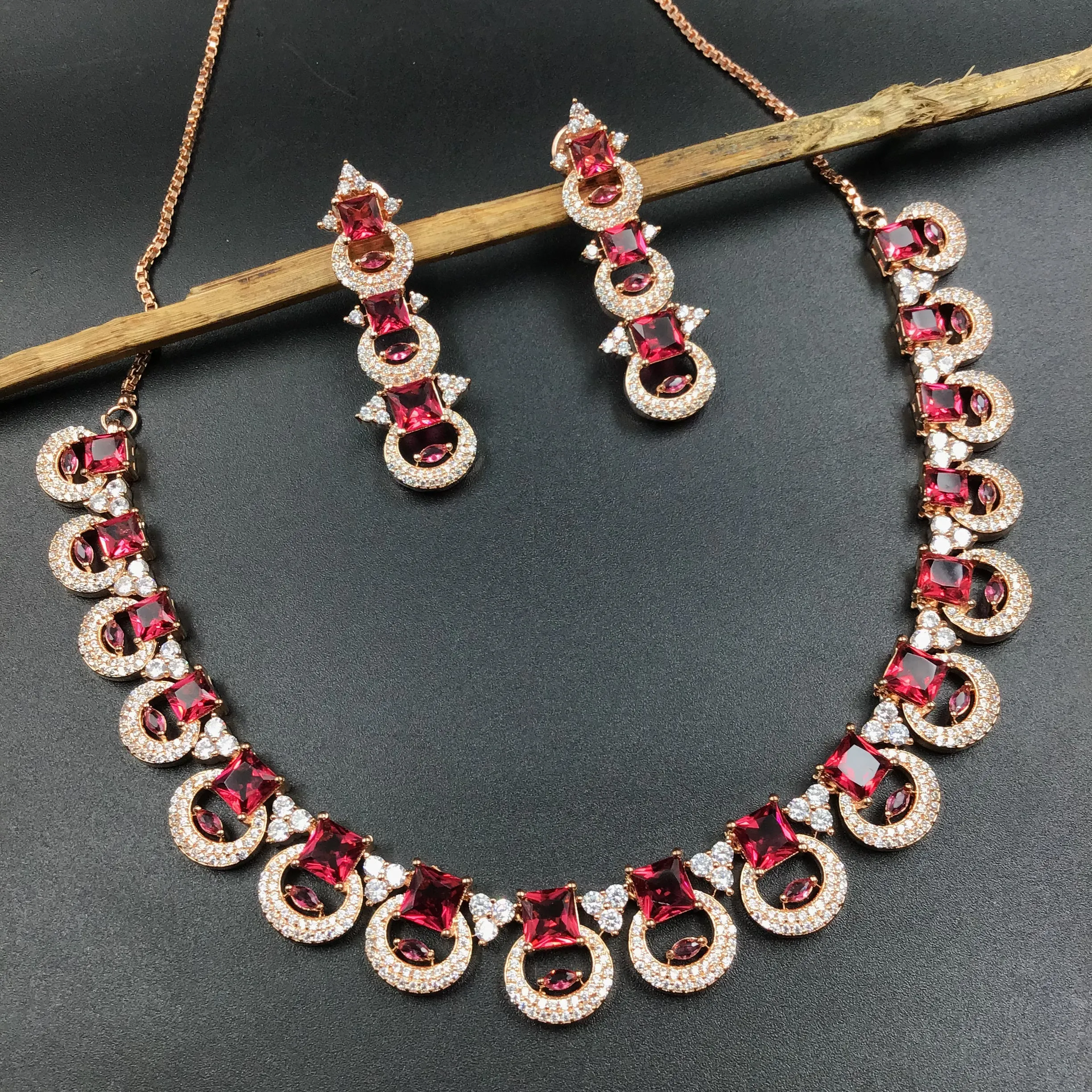 Ruby Zircon/AD Necklace Set 18457-5639