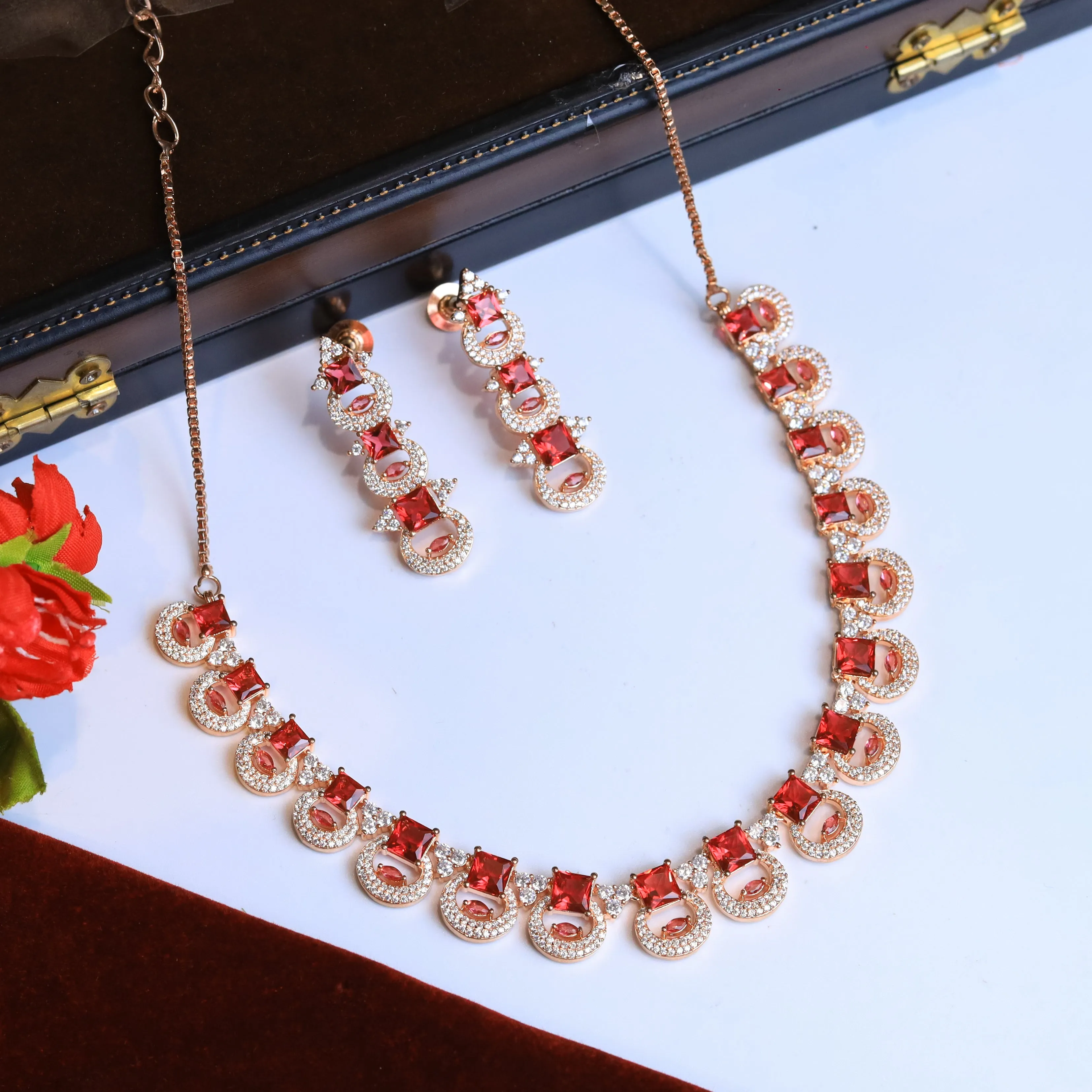 Ruby Zircon/AD Necklace Set 18457-5639