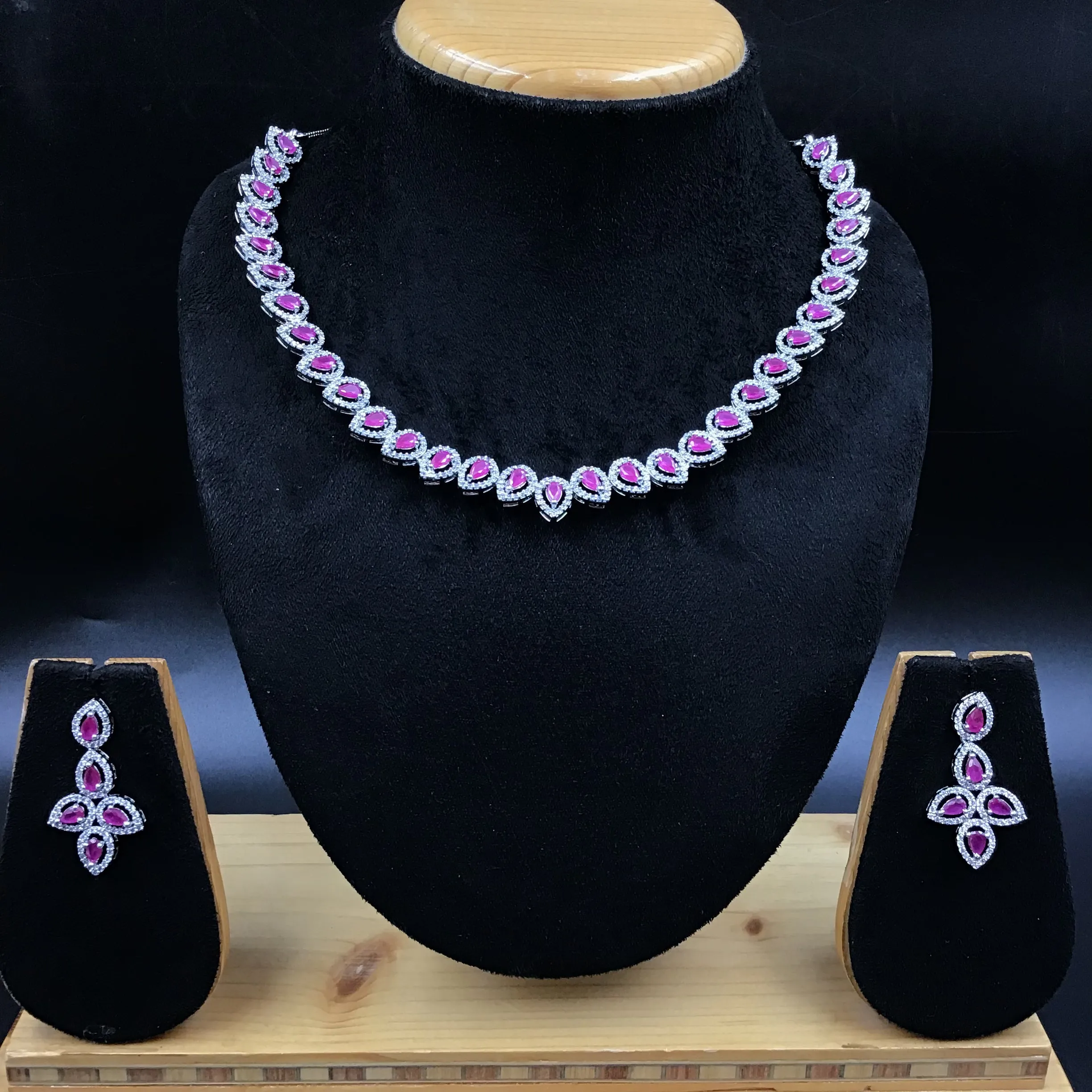 Ruby Zircon/AD Necklace Set   18931-6113