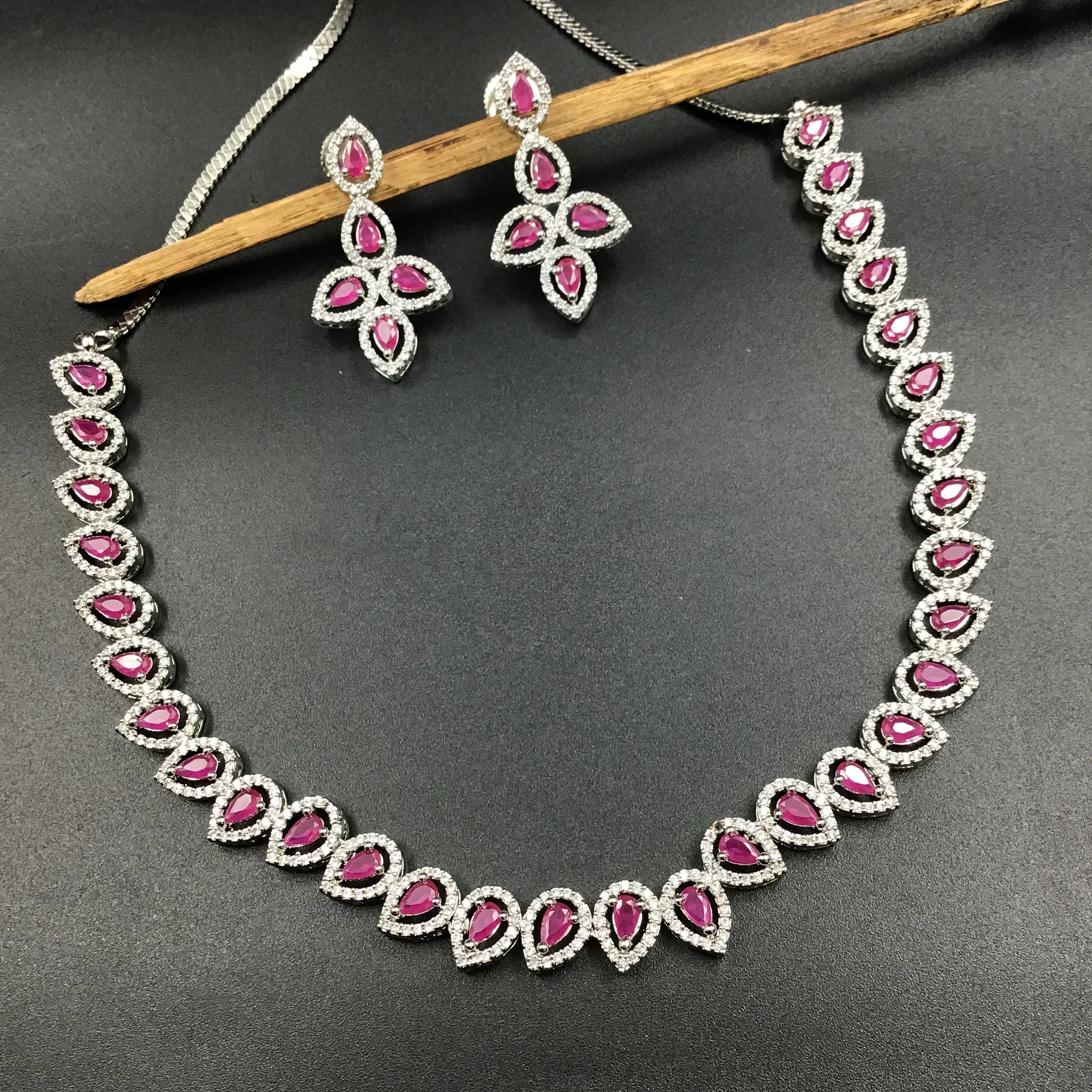 Ruby Zircon/AD Necklace Set   18931-6113