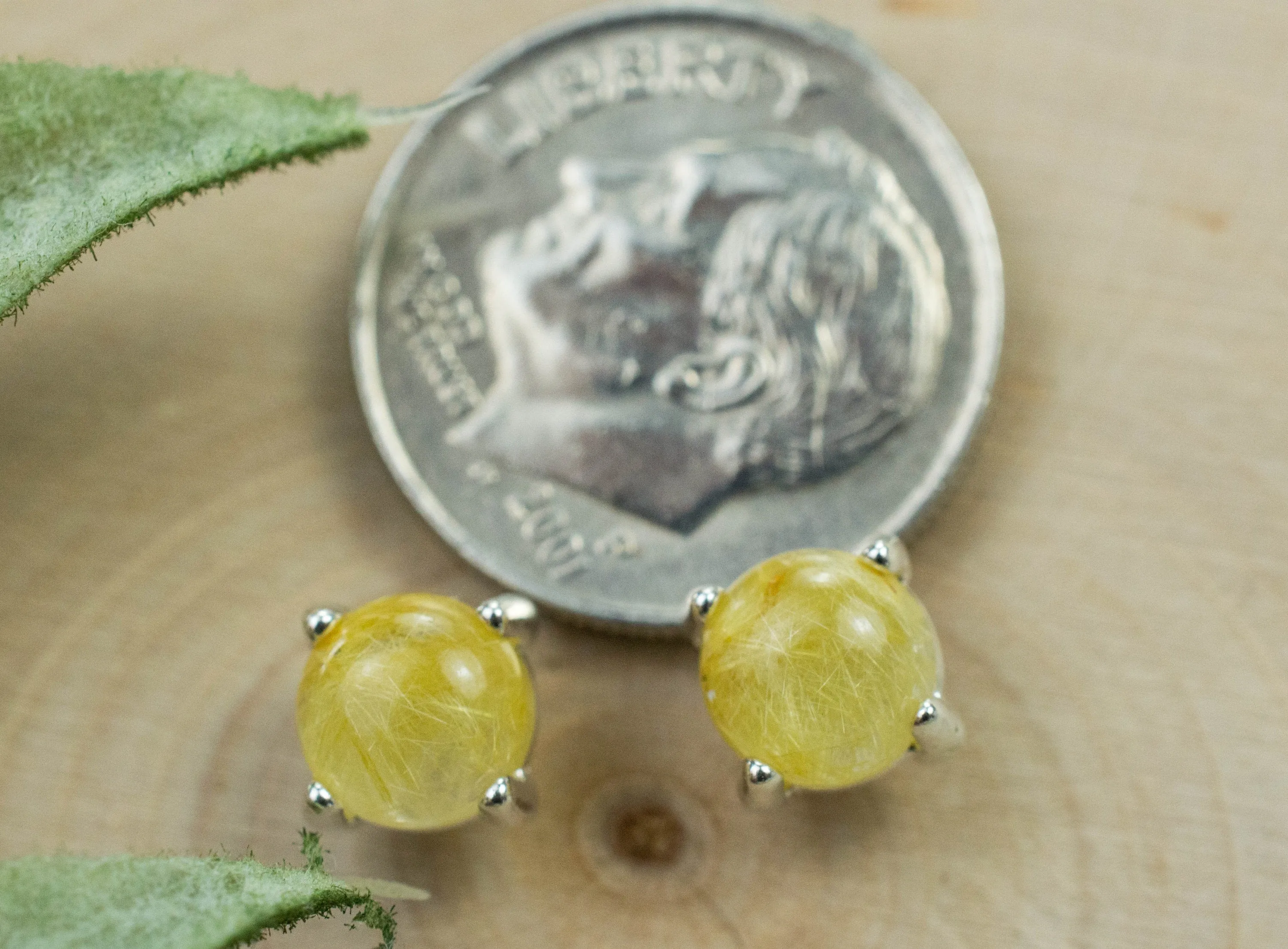 Rutilated Quartz Sterling Silver Earrings; Genuine Untreated Brazilian Quartz; 1.755cts