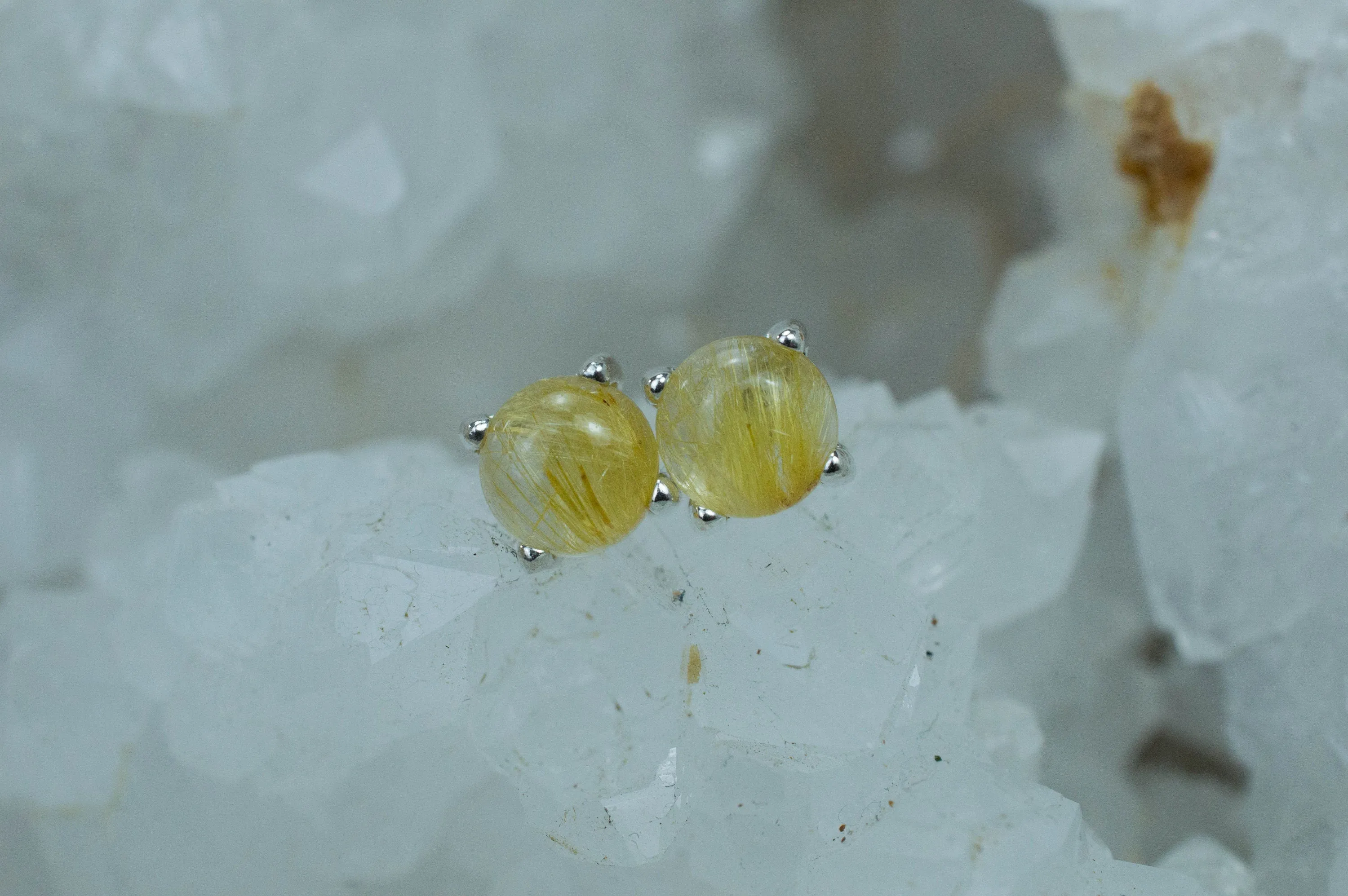 Rutilated Quartz Sterling Silver Earrings; Genuine Untreated Brazilian Quartz; 1.905cts