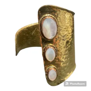 Secretly Posh Gold Beaten Gold Plated And Moonstone Cuff Bangle