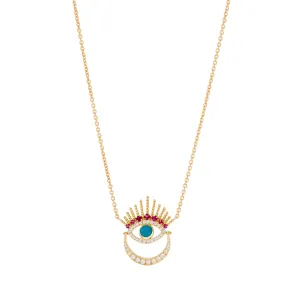 Serene Night-Moon Evil Eye Necklace with Diamonds