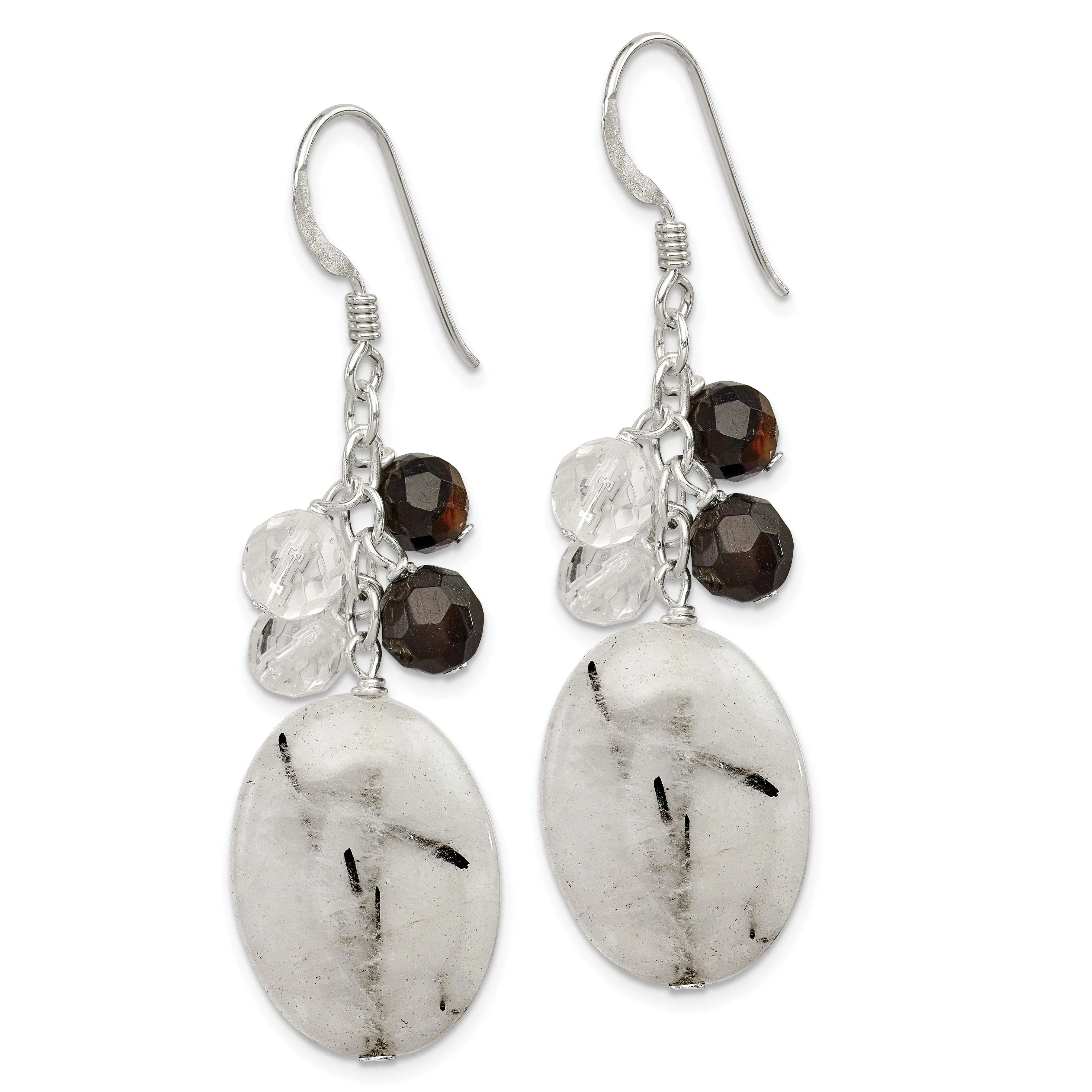 Silver Agate Crystal Quartz Dangle Earrings