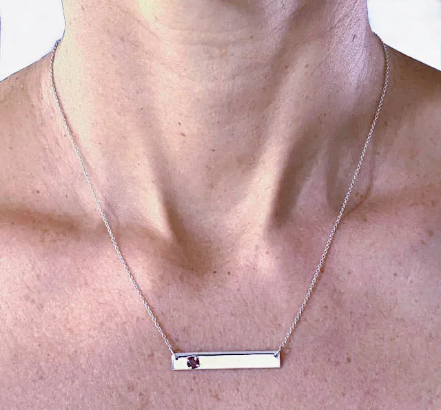 Silver Bar with 4mm Garnet  Necklace