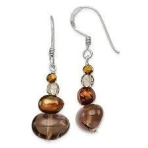 Silver Cultured Pearl, Crystal and Quartz Dangle Earrings