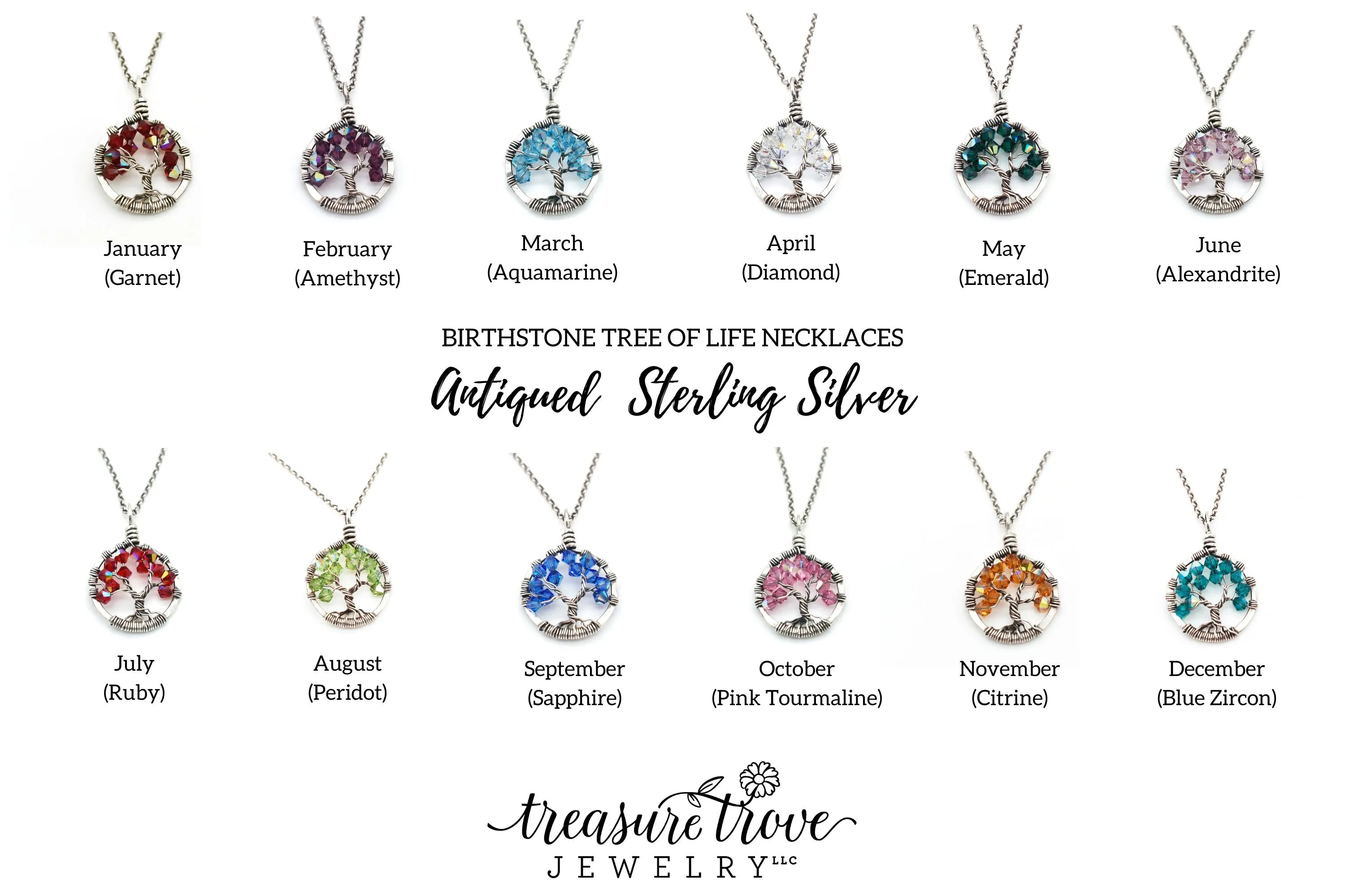 Silver Peridot Tree of Life Crystal Necklace (August)