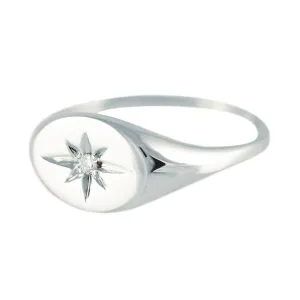SILVER STARBURST SIGNET RING