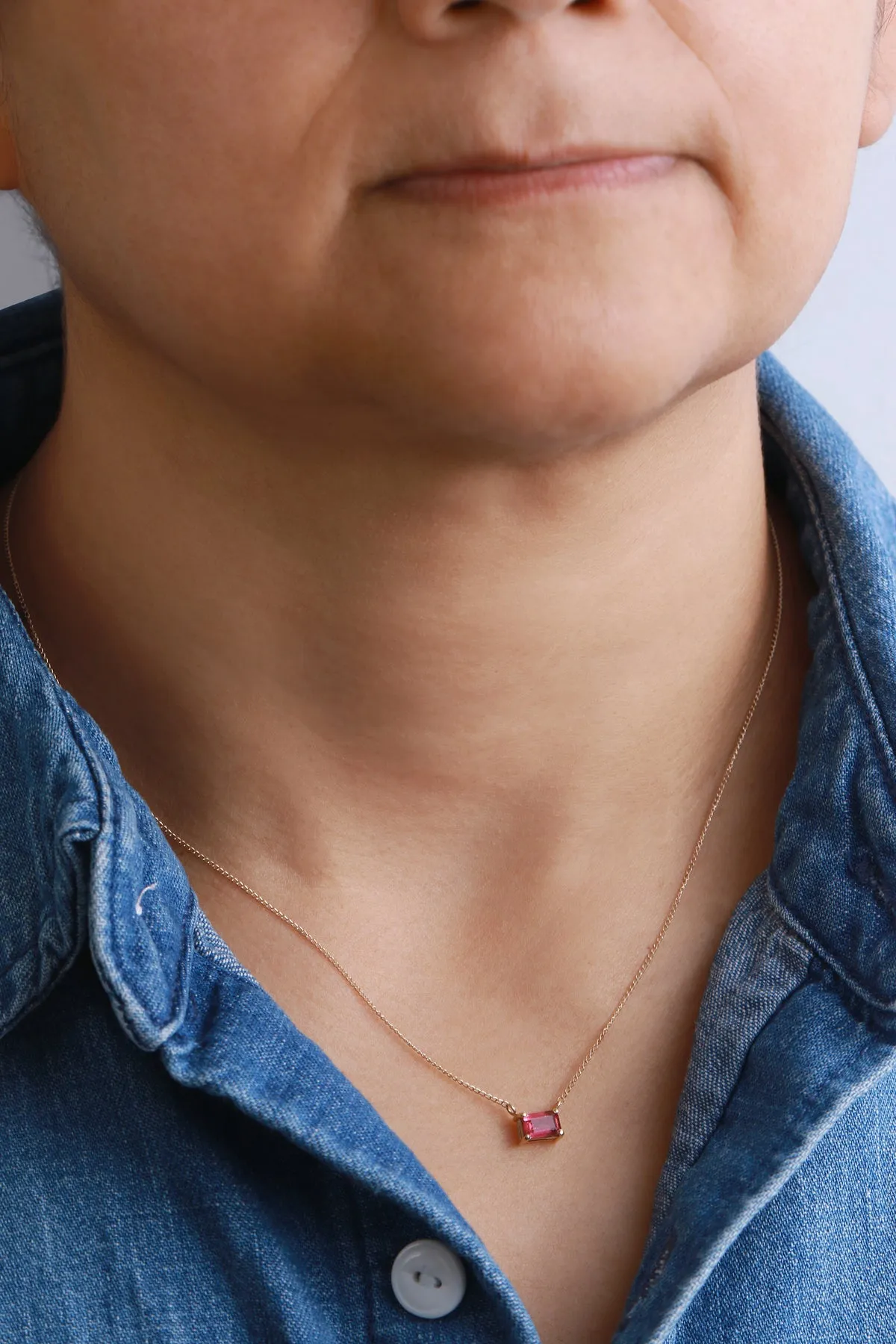 Single Ruby Baguette Necklace