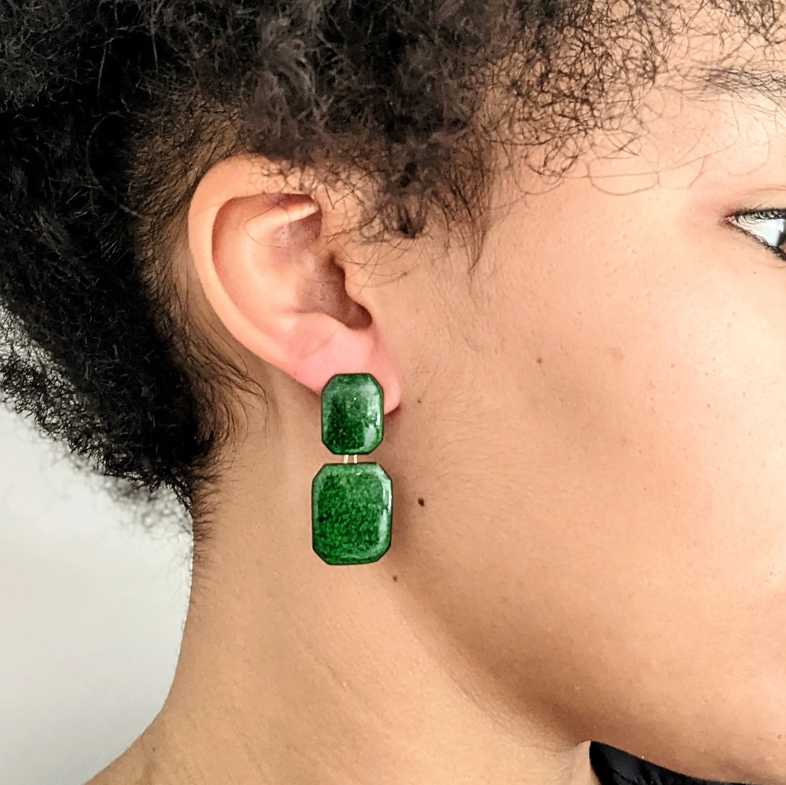 Small Emerald Green and Gold Earrings