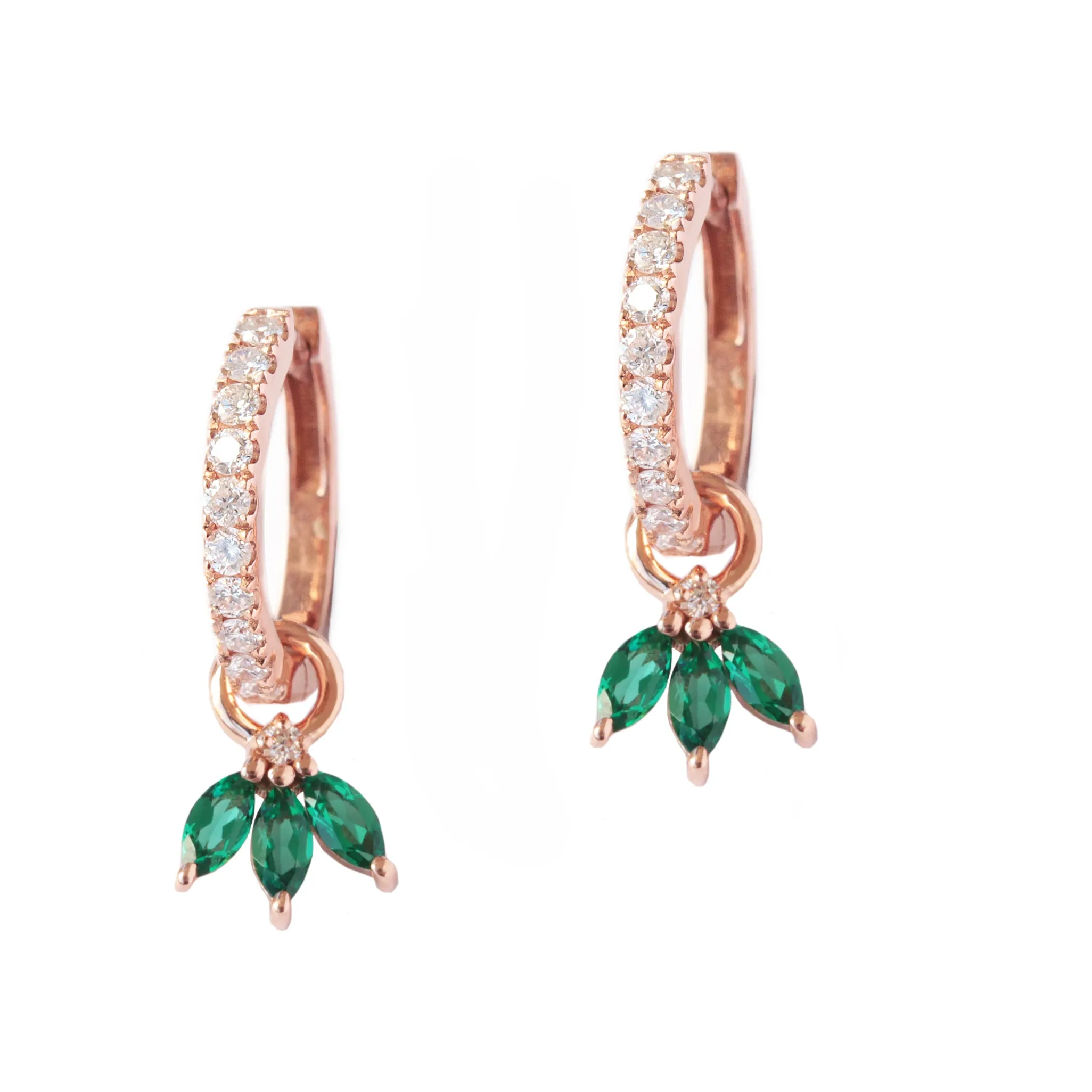 Small hoop with marquise drop huggie earrings