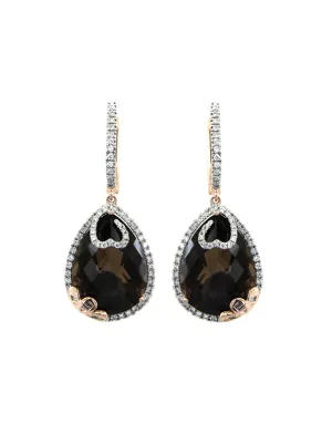 Smoky Quartz Earrings - 14ct Rose Gold Smoky Quartz and Diamond Earrings - 787028
