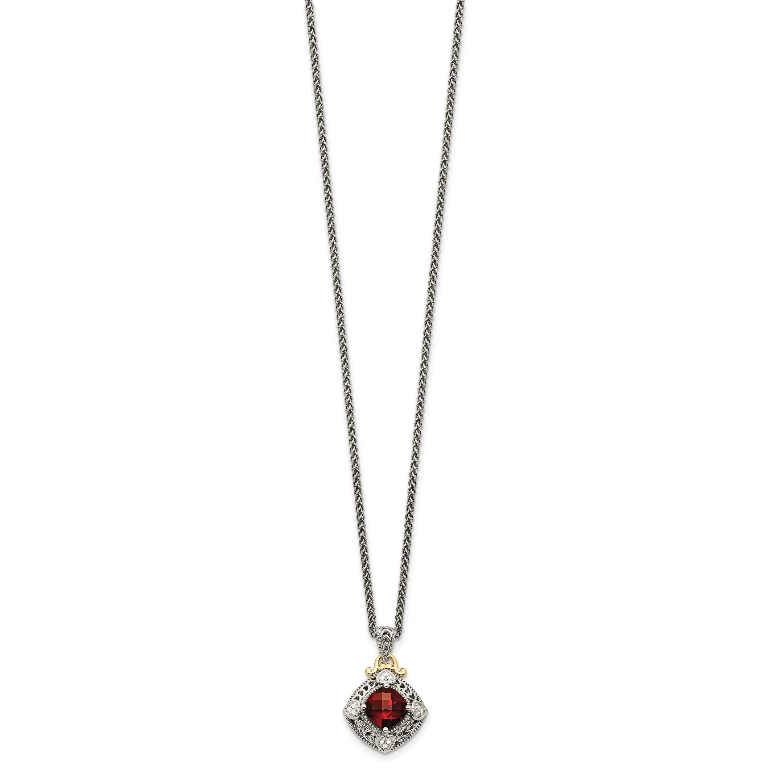 Sterling Silver Gold Diamond Garnet Necklace