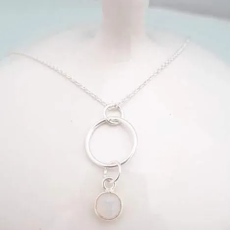 Sterling Silver Moonstone Hoop Pendant Necklace