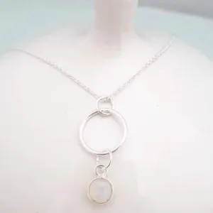 Sterling Silver Moonstone Hoop Pendant Necklace