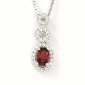 Sterling Silver Natural Oval Garnet Necklace With CZ