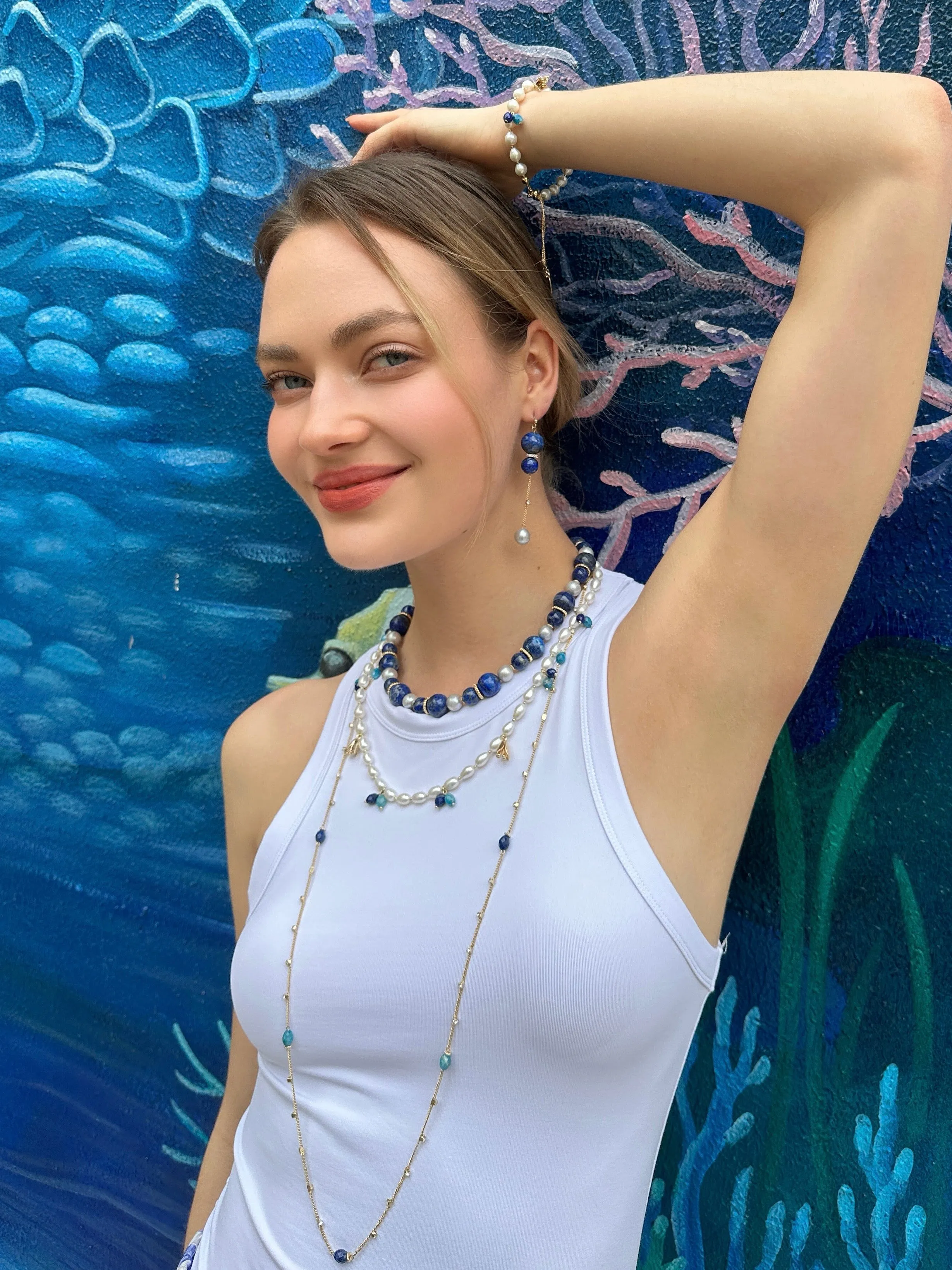 Stunning Lapis with Gray Freshwater Pearls Chunky Necklace LN039