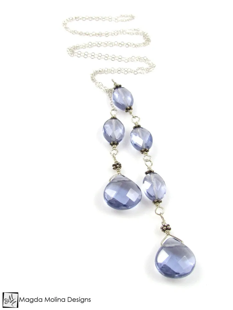 The Delicate Silver Chain Lariat With Faceted Blue Quartz