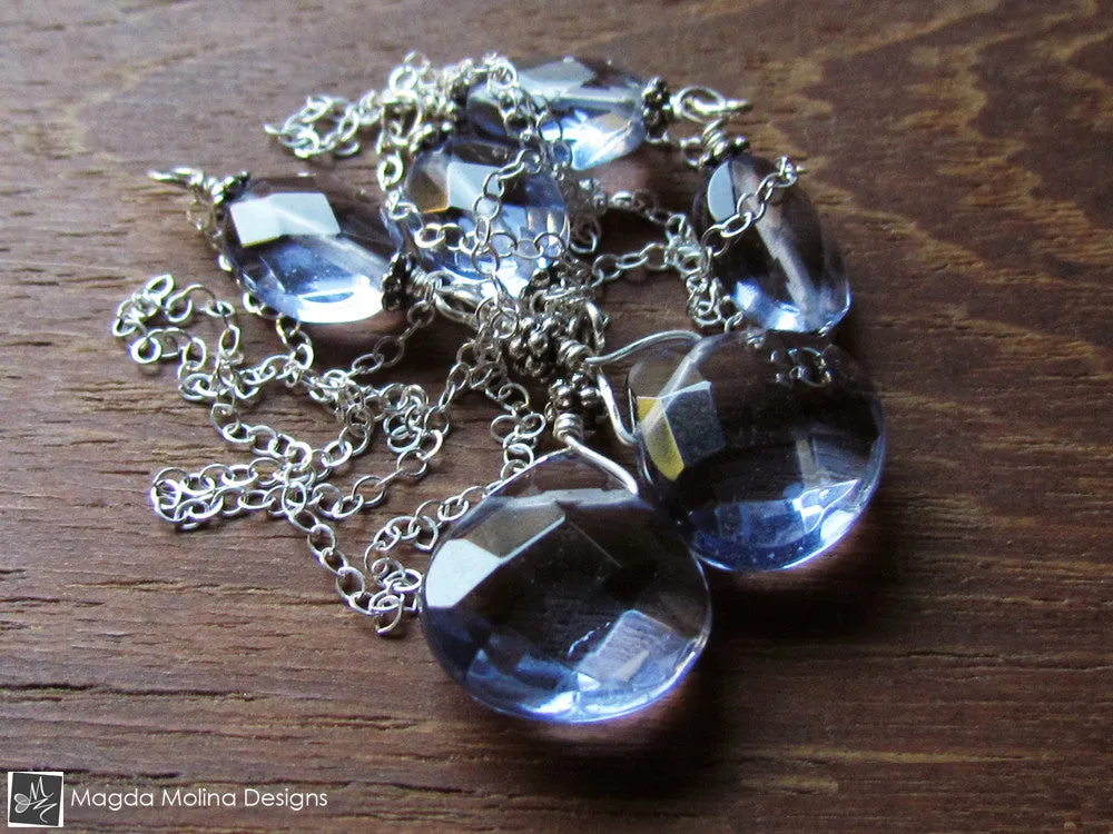 The Delicate Silver Chain Lariat With Faceted Blue Quartz