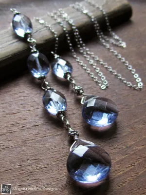 The Delicate Silver Chain Lariat With Faceted Blue Quartz