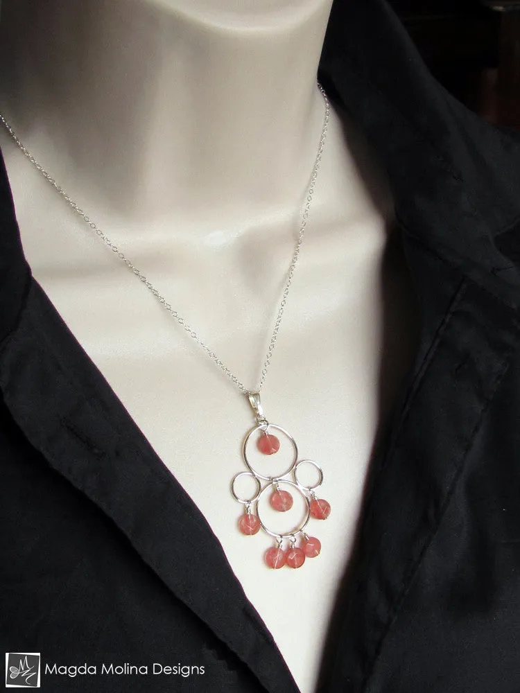 The Silver Bubble Cluster And Faceted Cherry Quartz Necklace