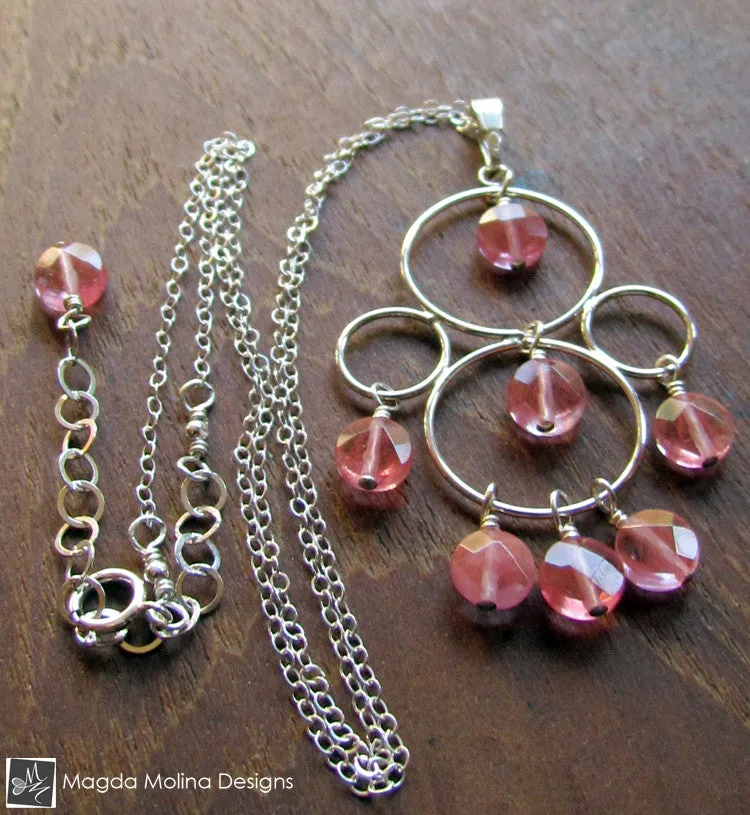 The Silver Bubble Cluster And Faceted Cherry Quartz Necklace