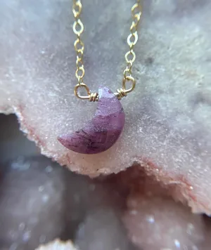 Tiny Ruby Moon Crystal Necklace