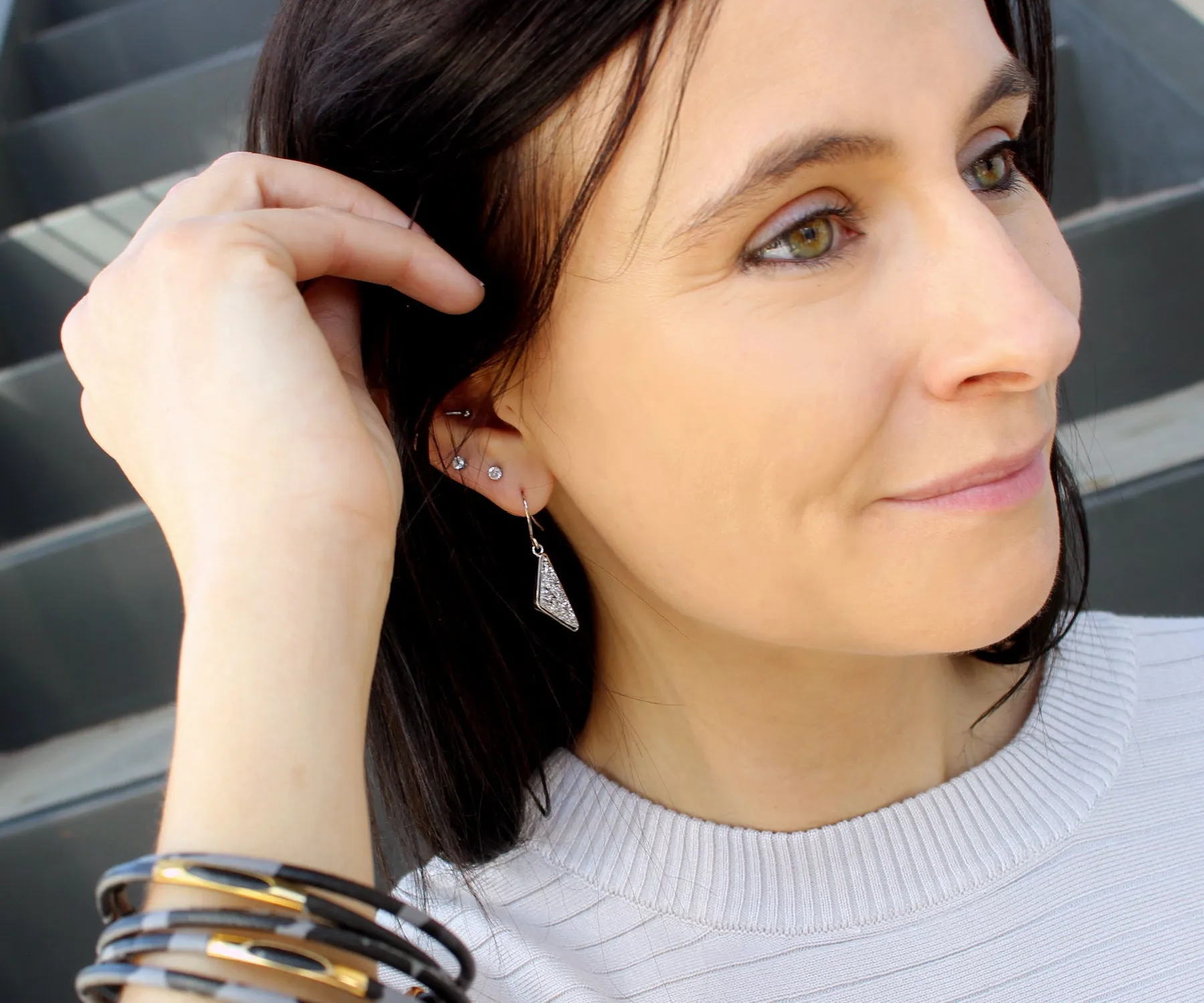 Triangle 18K Gold Druzy Earrings