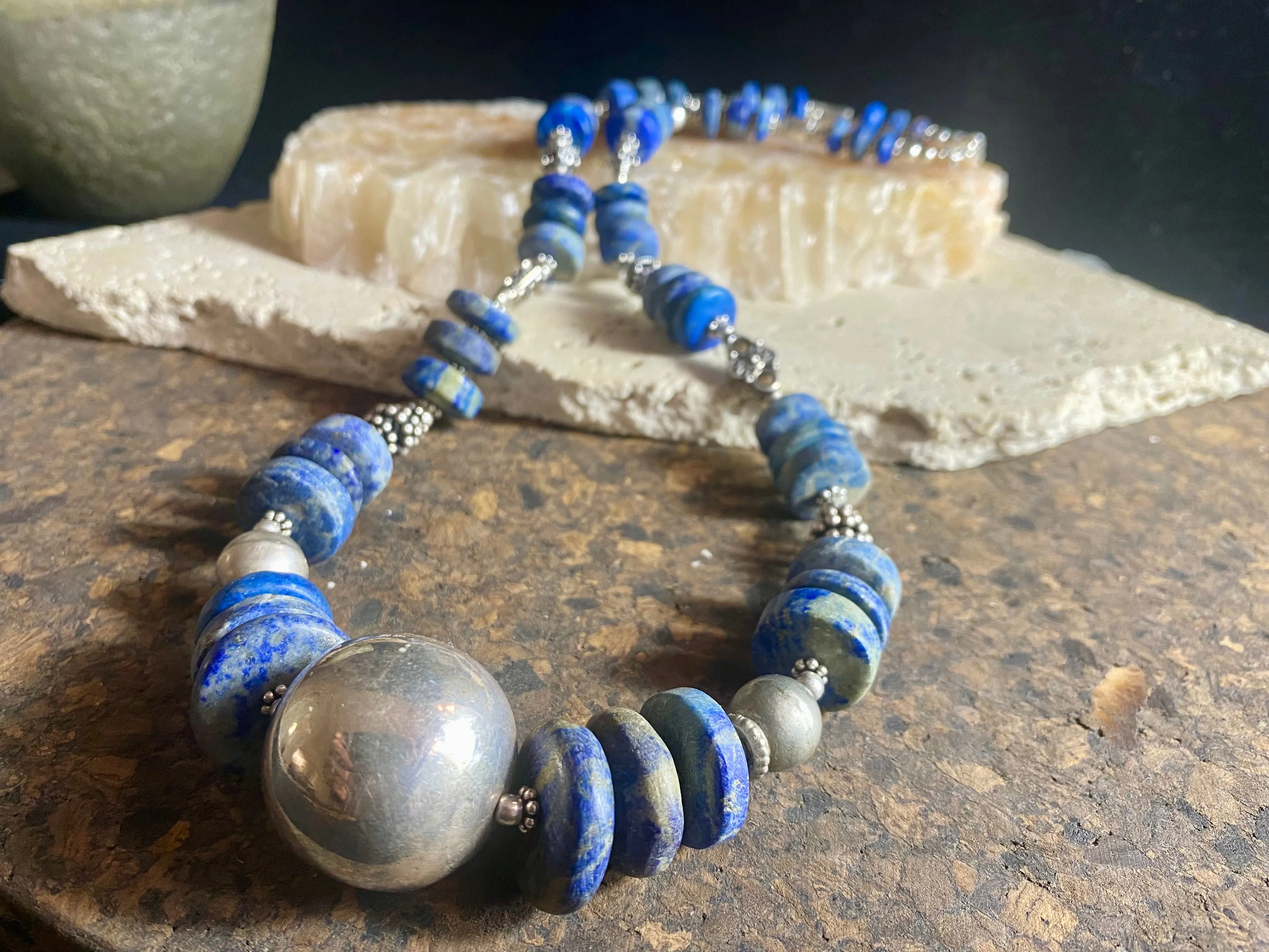 Tribal Lapis Lazuli & Silver Necklace