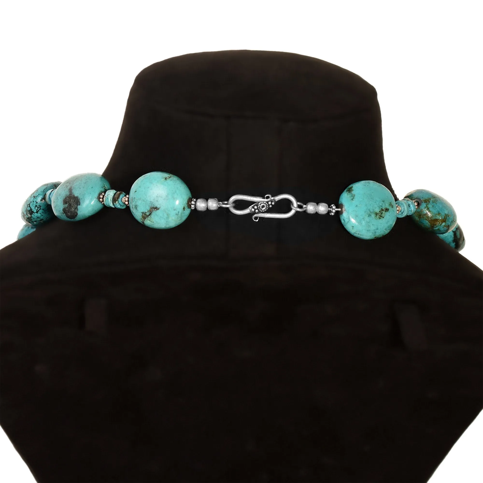 Turquoise Gemstone Beaded Necklace in 925 Sterling Silver