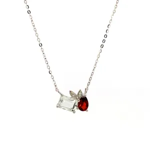 Two-Stone Garnet and White Topaz Diamond Necklace