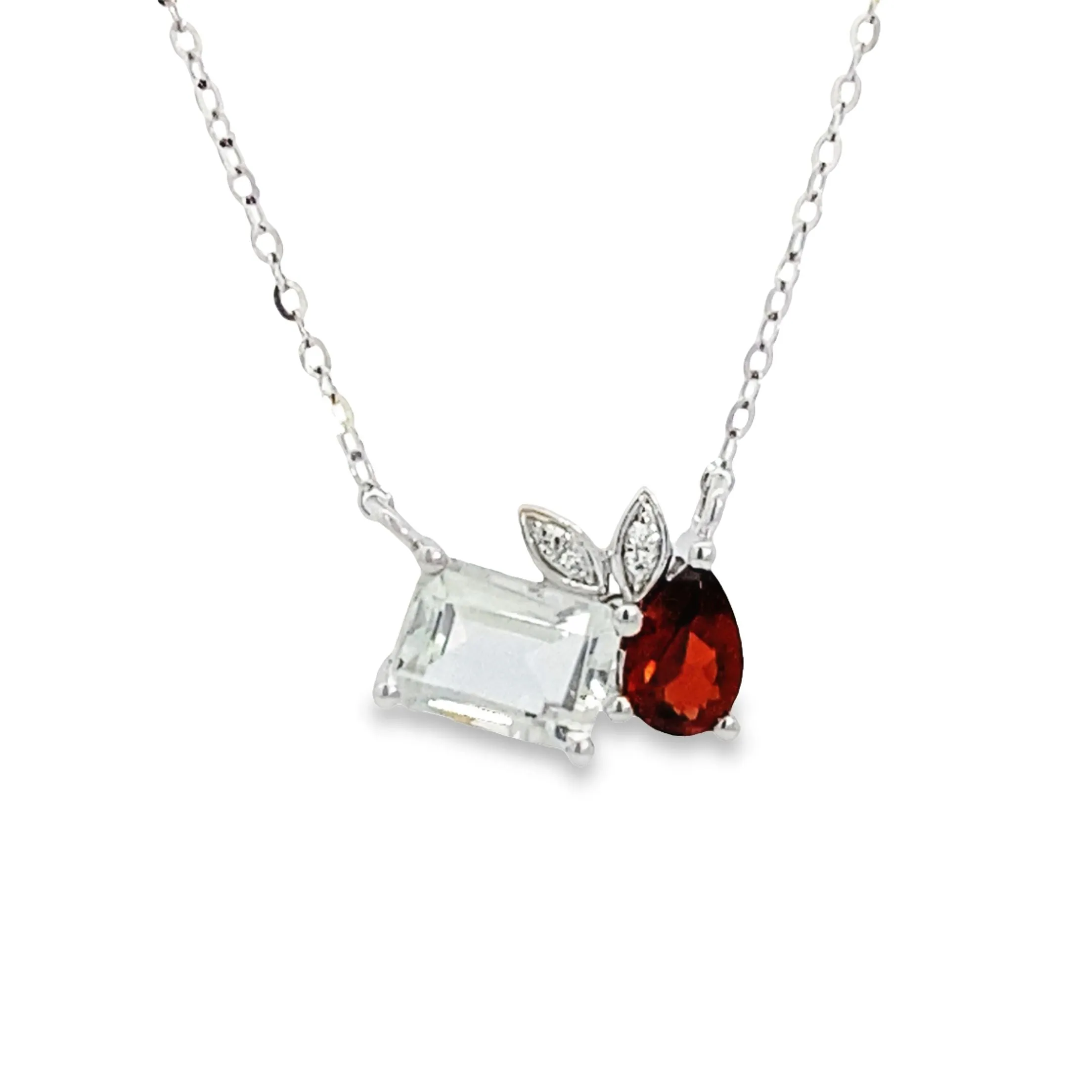 Two-Stone Garnet and White Topaz Diamond Necklace