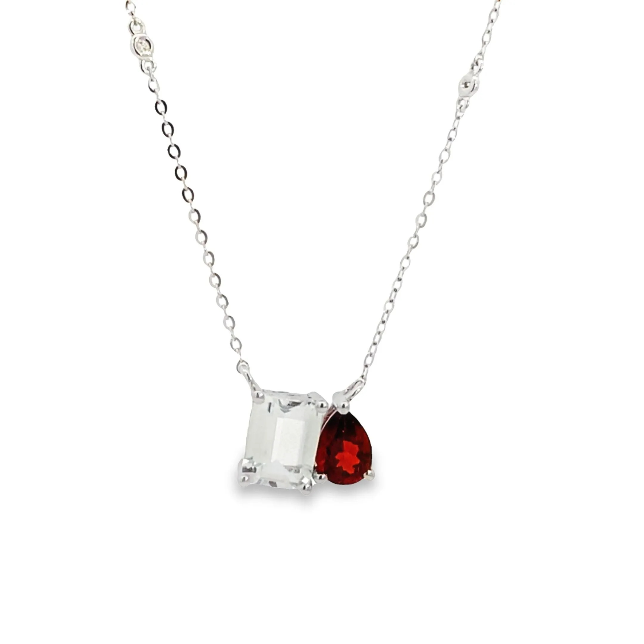 Two-Stone Garnet and White Topaz Necklace